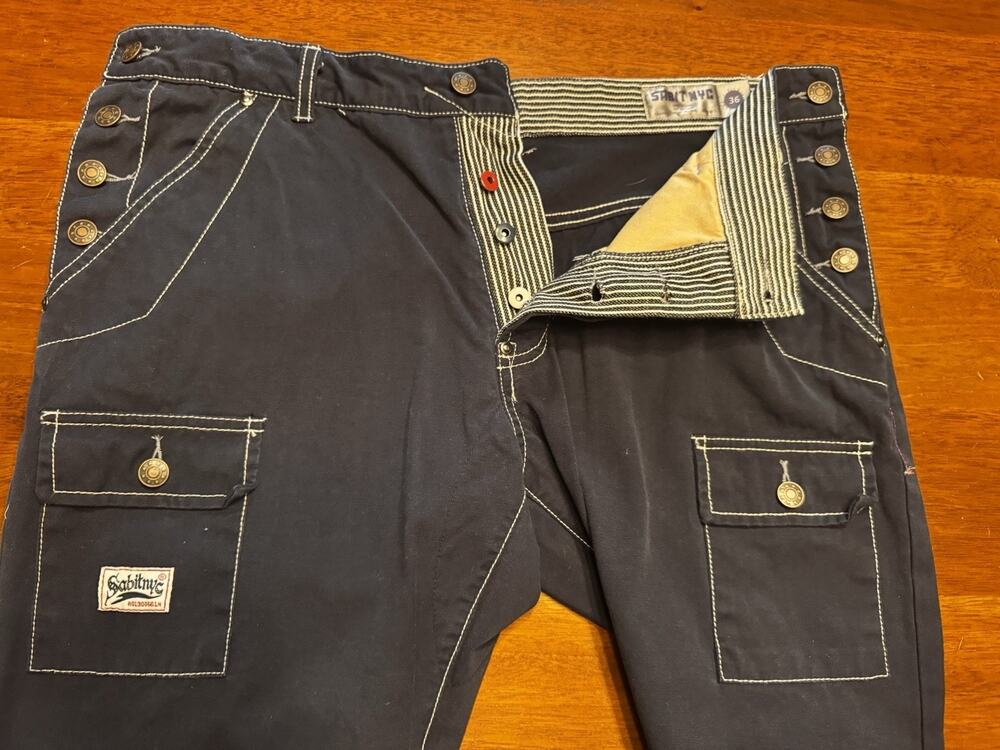 Sabit NYC Japanese Military Style Pants Bib Button Fly Blue Cotton Street wear